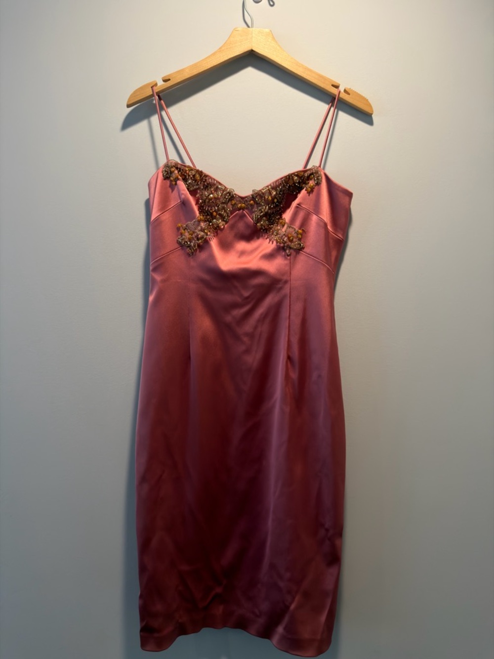 Silky Pink Embellished Slip Dress